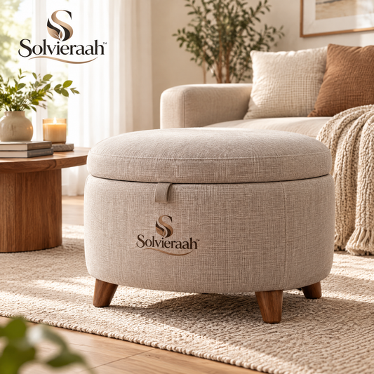 Solvieraah™ Round Upholstered Ottoman — view 1