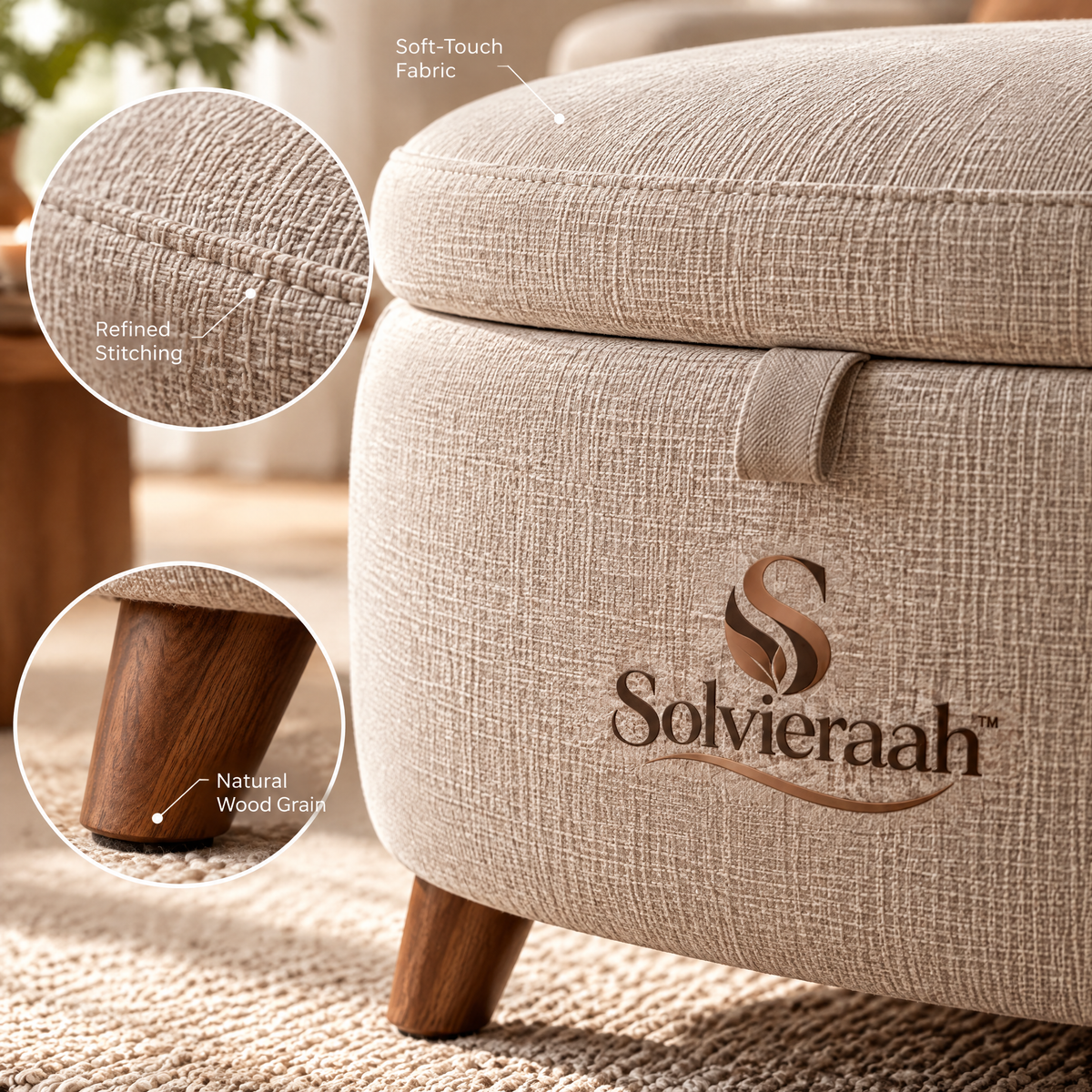 Solvieraah™ Round Upholstered Ottoman — view 3