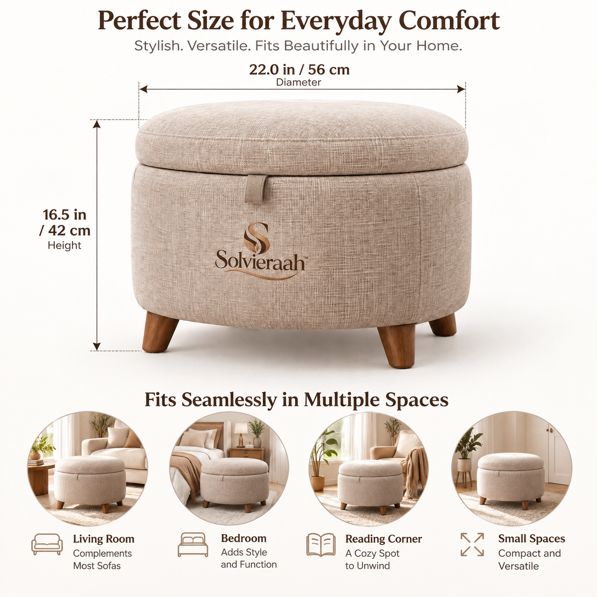 Solvieraah™ Round Upholstered Ottoman — view 4