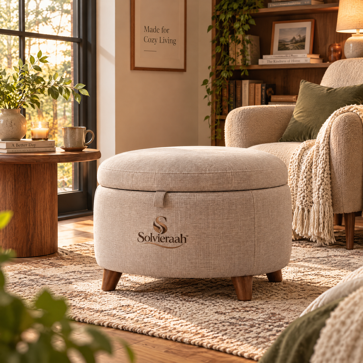 Solvieraah™ Round Upholstered Ottoman — view 5