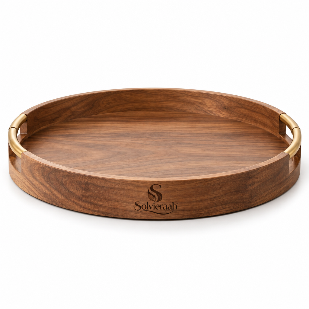 Solvieraah™ Round Wooden Serving Tray with Handles — view 2
