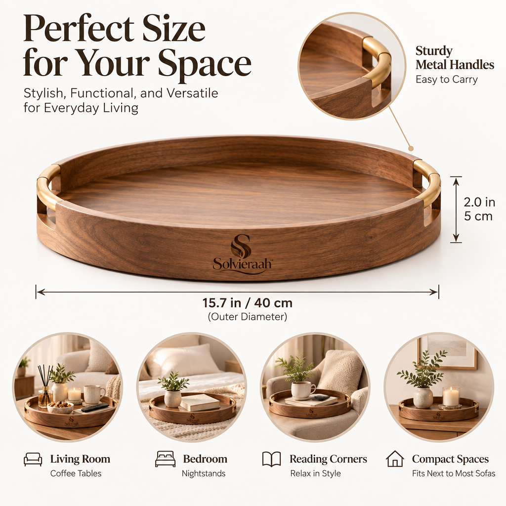 Solvieraah™ Round Wooden Serving Tray with Handles — view 3