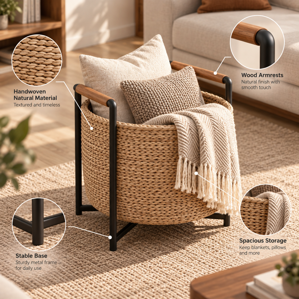 Solvieraah™ Woven Storage Basket with Metal Frame — view 5