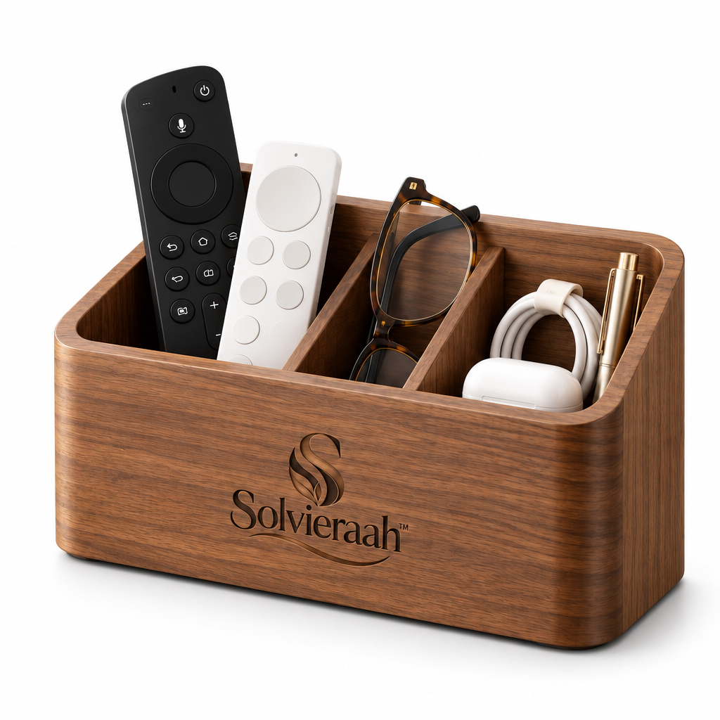 Solvieraah™ Wooden Remote Control and Essentials Organizer — view 2