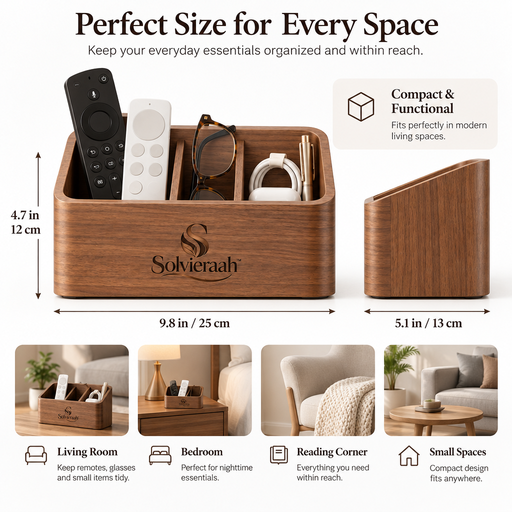 Solvieraah™ Wooden Remote Control and Essentials Organizer — view 3