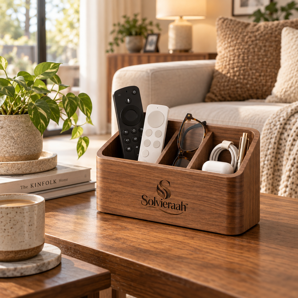 Solvieraah™ Wooden Remote Control and Essentials Organizer — view 4
