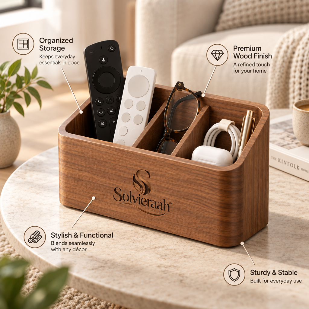 Solvieraah™ Wooden Remote Control and Essentials Organizer — view 5
