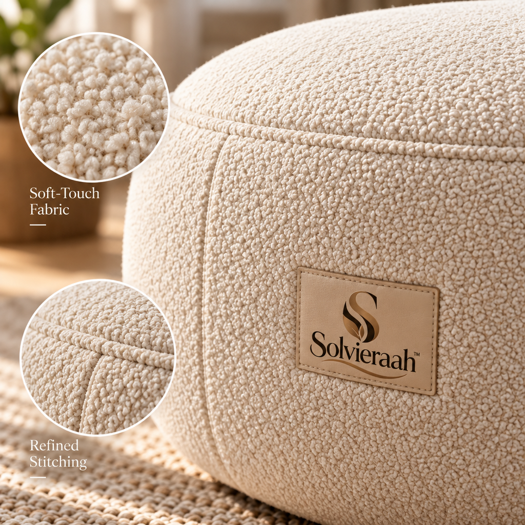 Solvieraah™ Round Textured Upholstered Ottoman — view 1