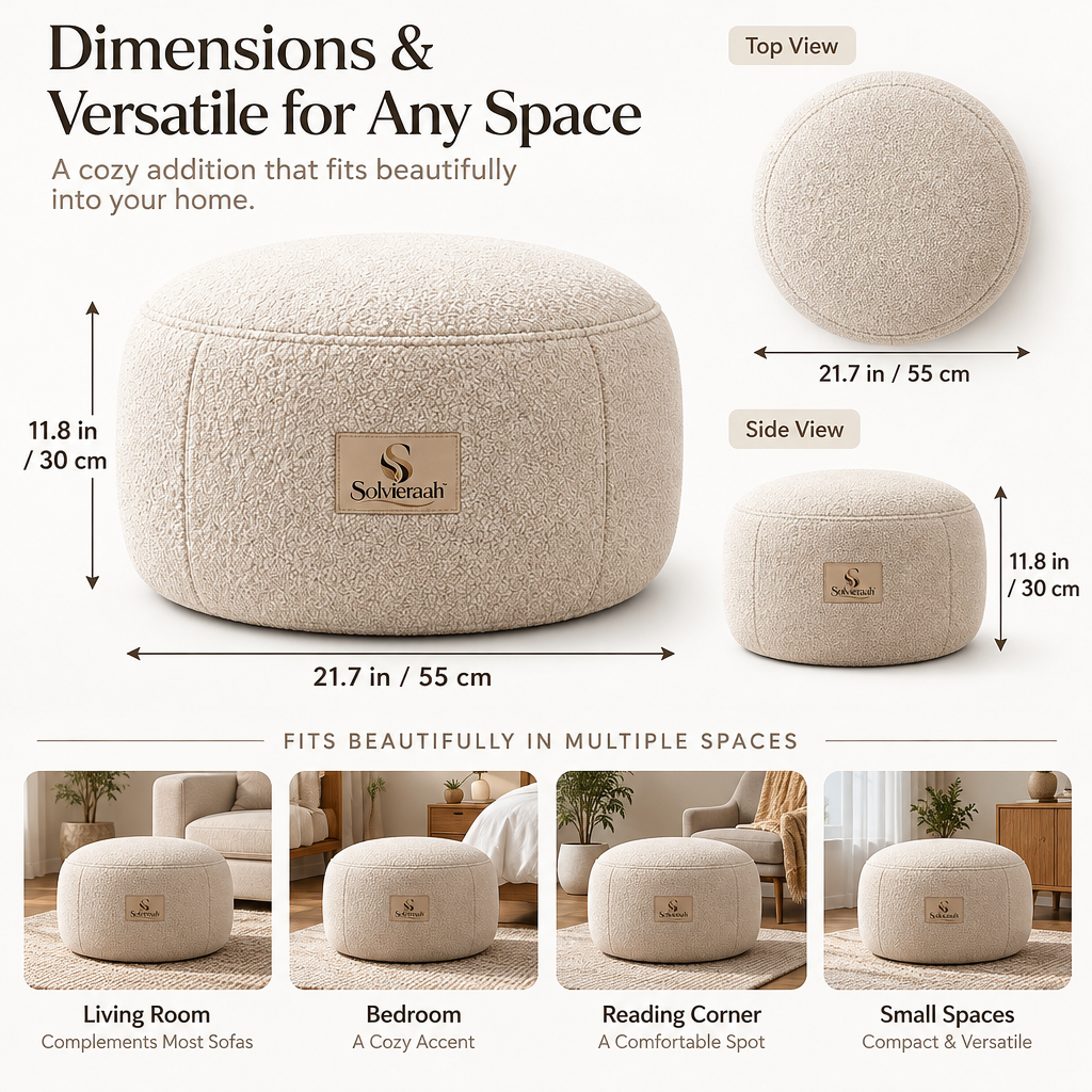 Solvieraah™ Round Textured Upholstered Ottoman — view 3
