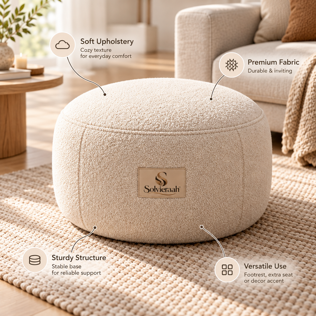 Solvieraah™ Round Textured Upholstered Ottoman — view 5