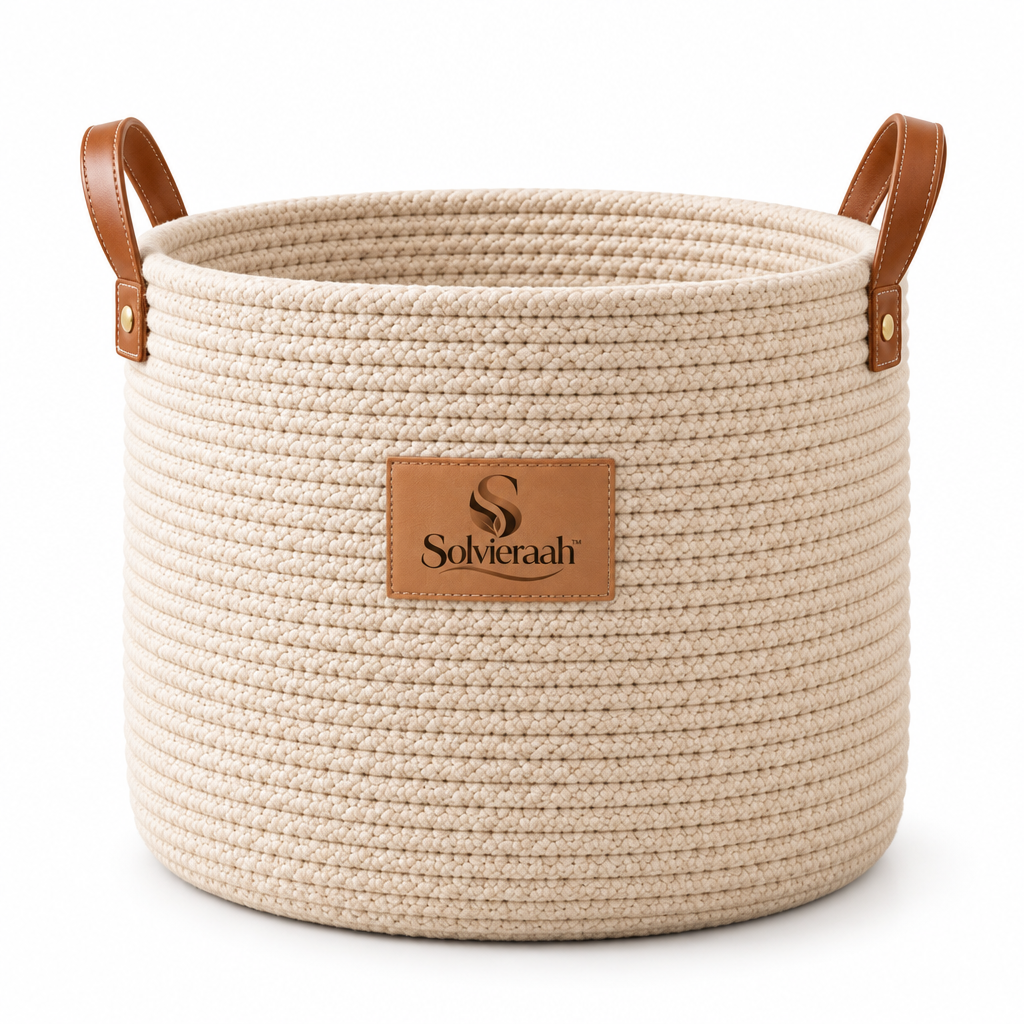 Solvieraah™ Woven Blanket Storage Basket with Handles — view 2