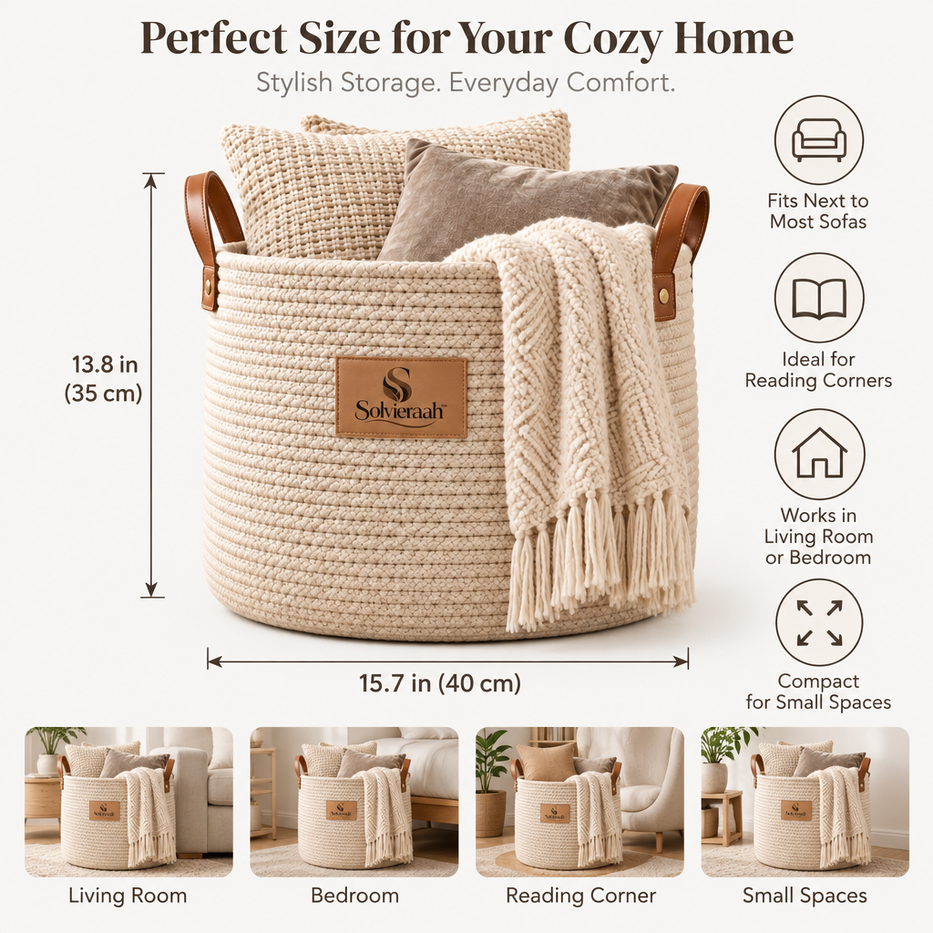 Solvieraah™ Woven Blanket Storage Basket with Handles — view 3