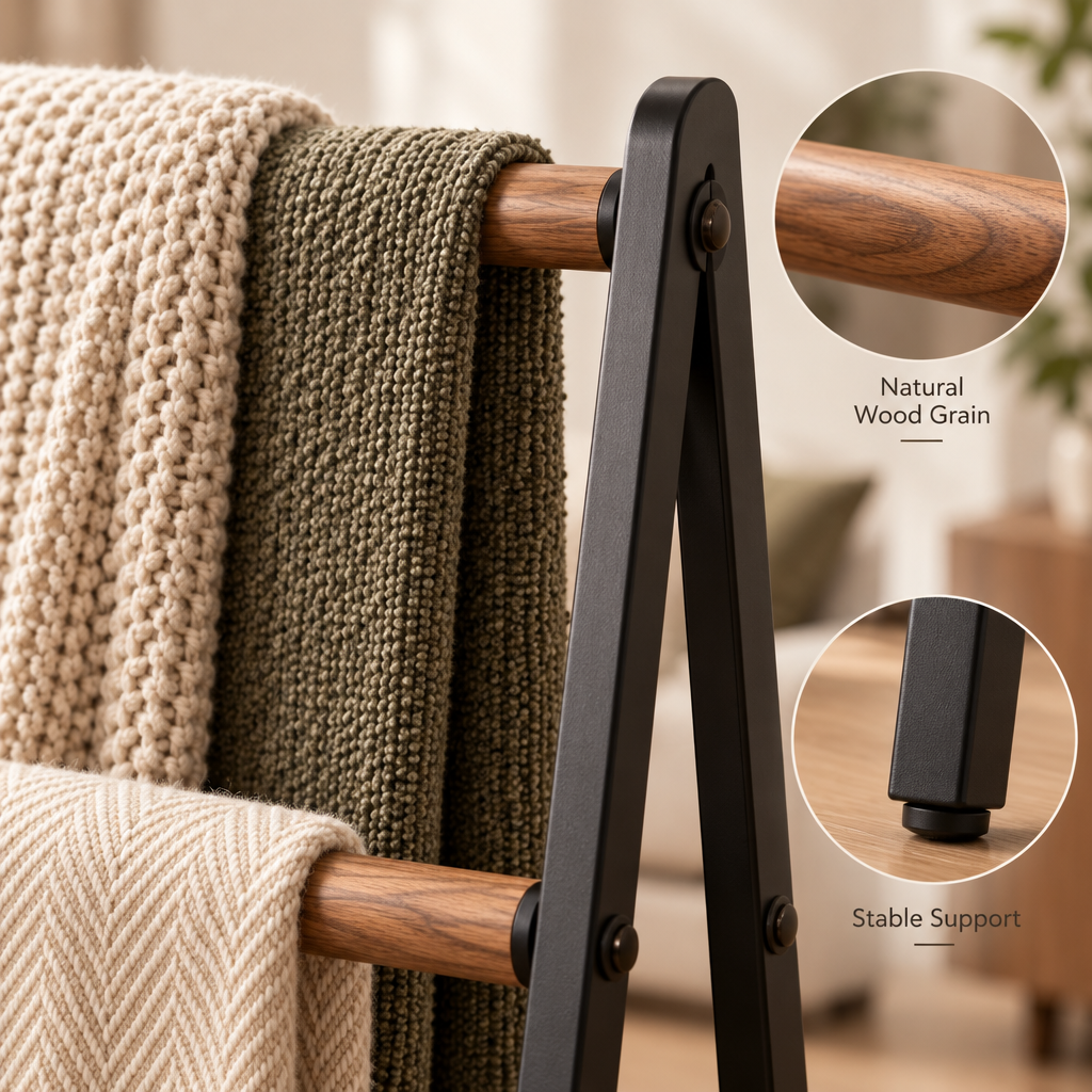 Solvieraah™ Blanket Ladder Rack with Bottom Shelf — view 1