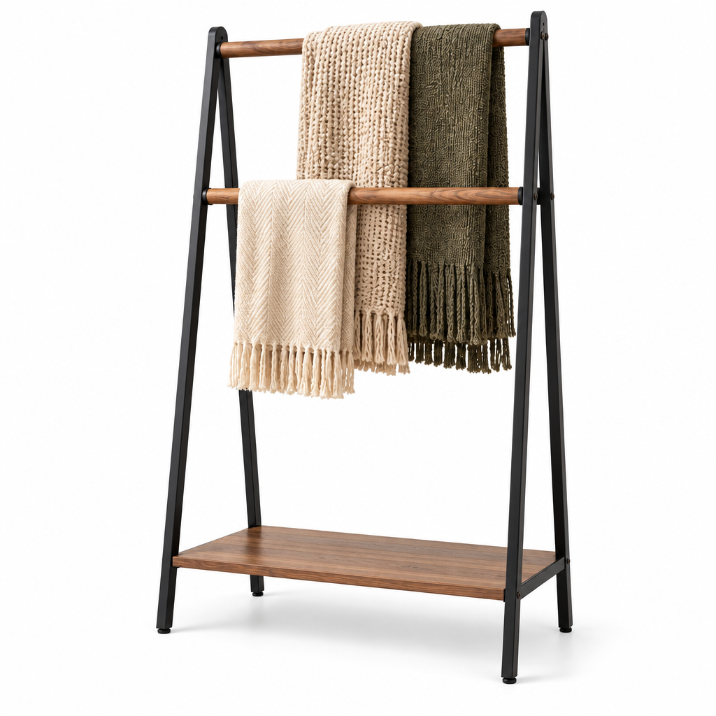 Solvieraah™ Blanket Ladder Rack with Bottom Shelf — view 2