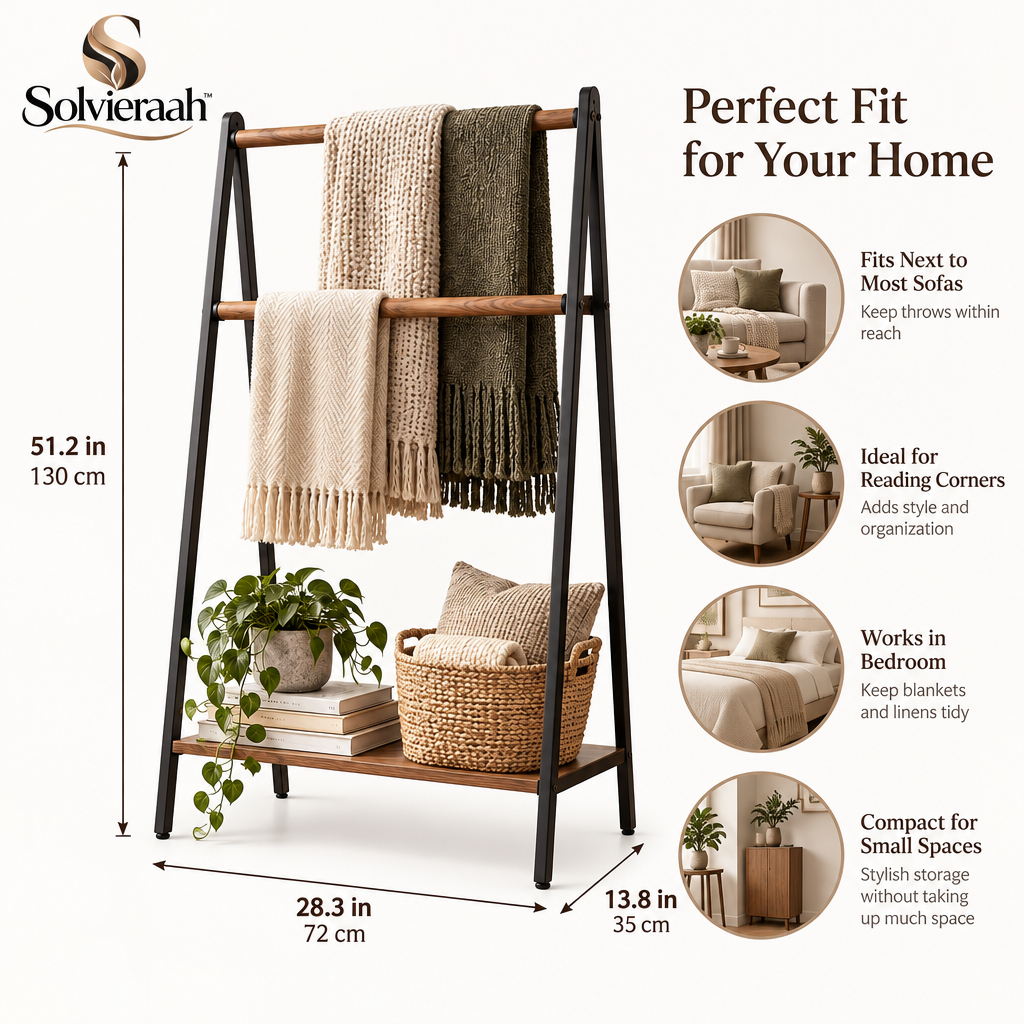 Solvieraah™ Blanket Ladder Rack with Bottom Shelf — view 3