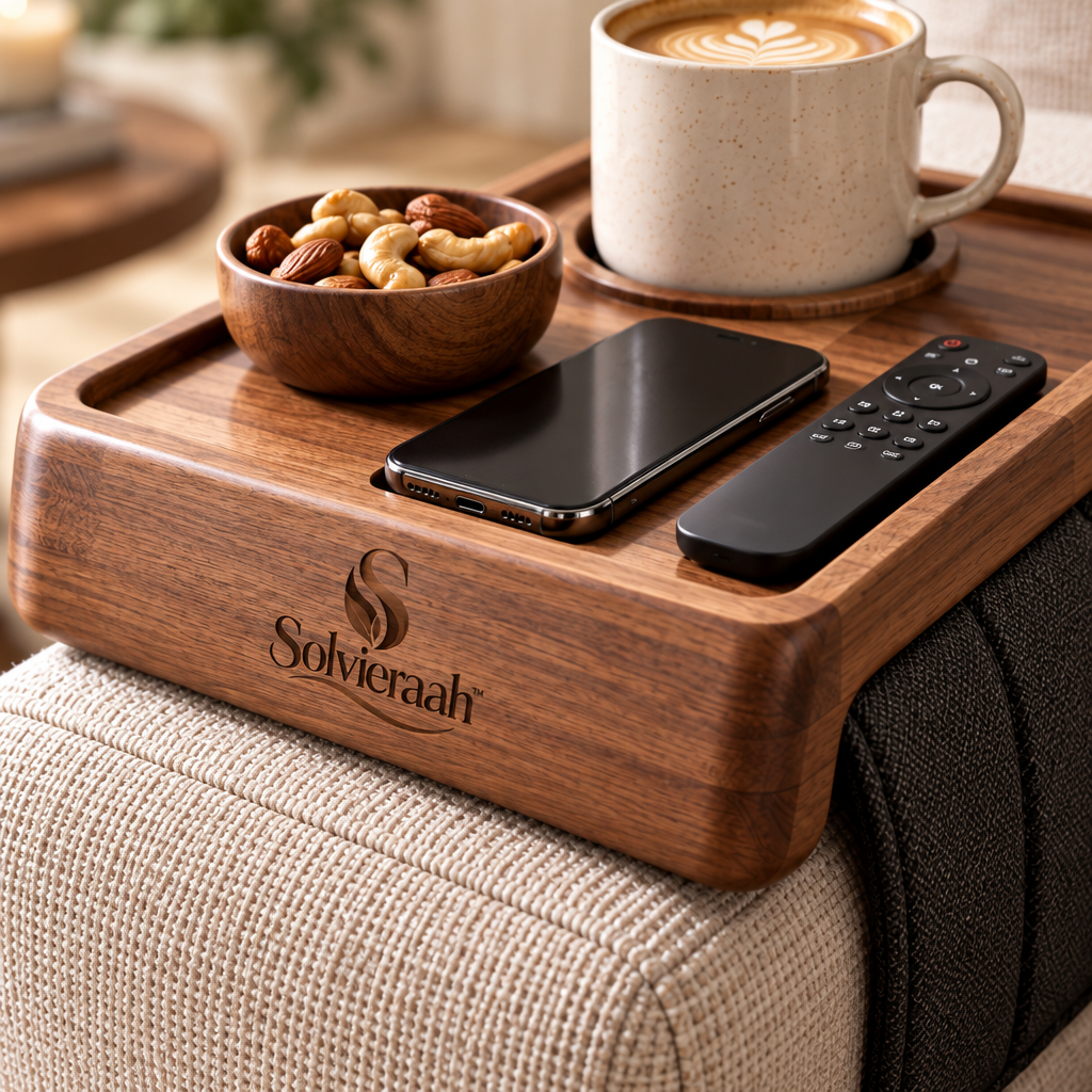 Solvieraah™ Sofa Armrest Tray Table with Cup Holder — view 1