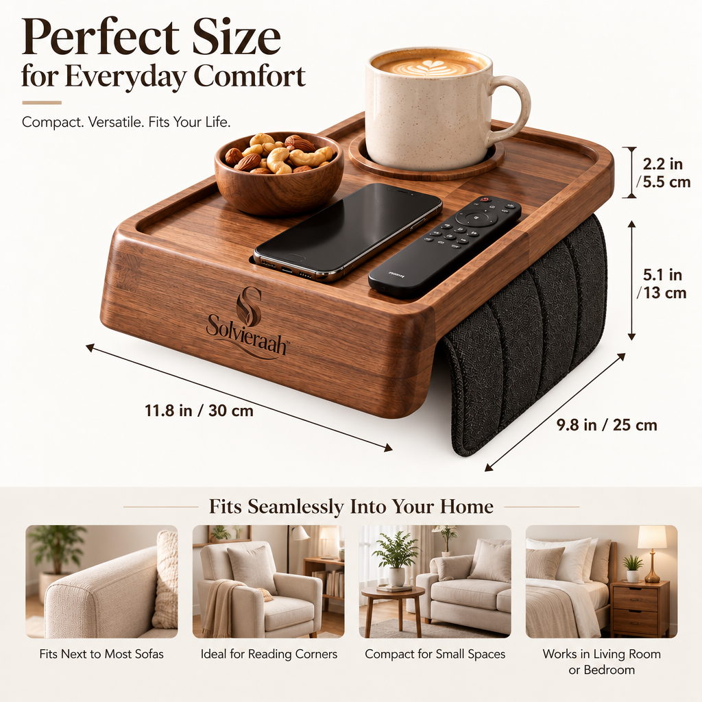 Solvieraah™ Sofa Armrest Tray Table with Cup Holder — view 3