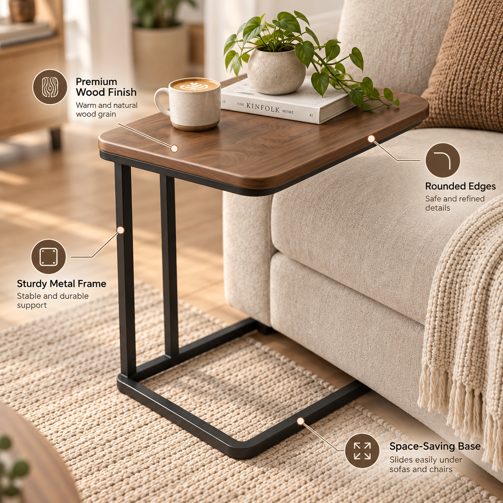 Solvieraah™ C-Shaped Sofa Side Table — view 5