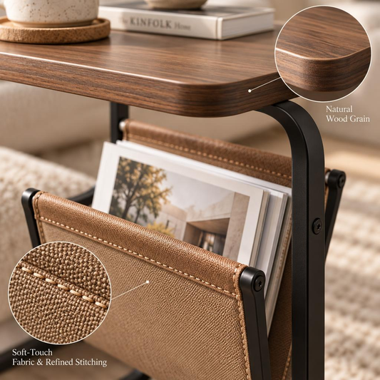 Solvieraah™ C-Shaped Side Table with Magazine Sling — view 1